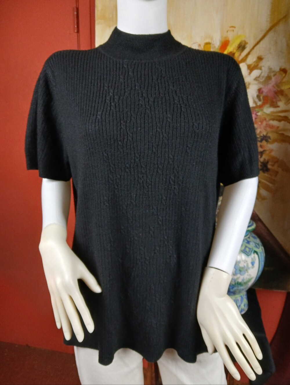 Liz Claiborne Black Short-Sleeve Mock Neck Knit Sweater